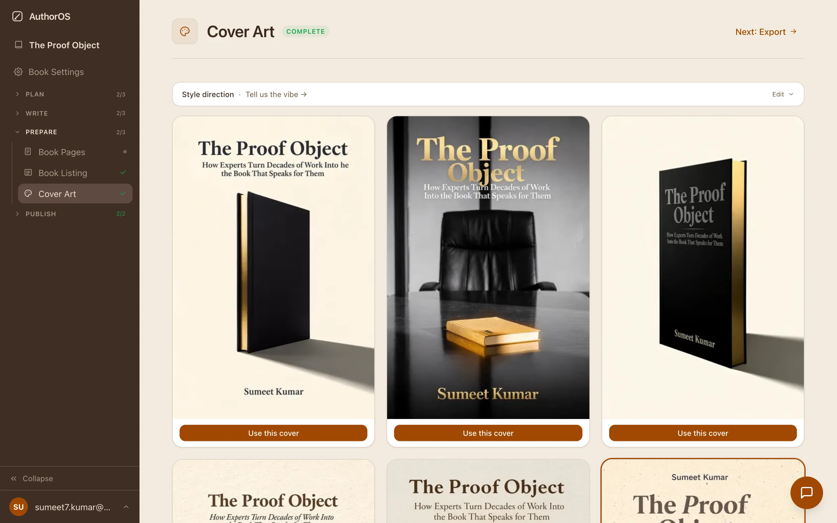 Cover options generated for the finished book