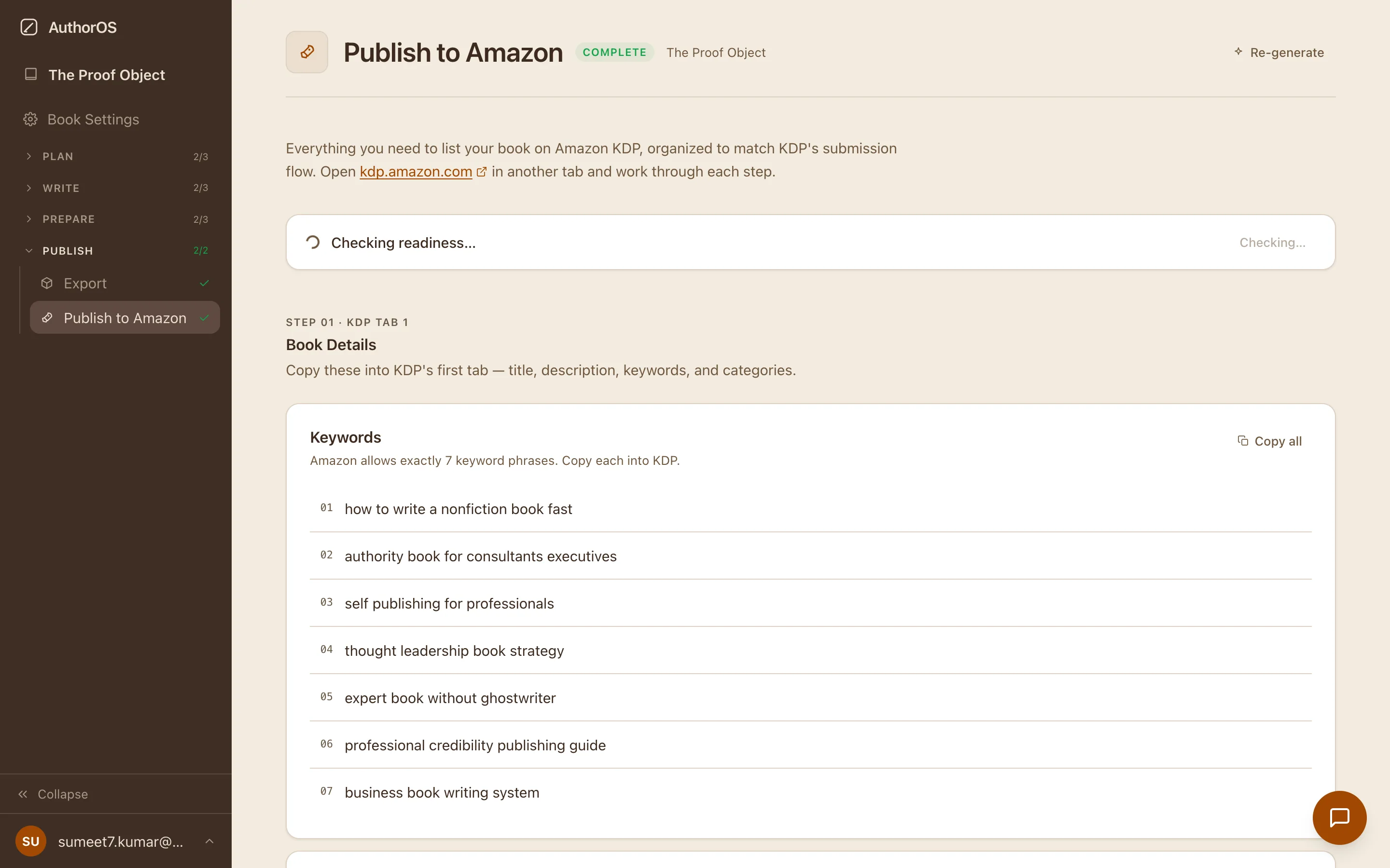 KDP listing metadata prepared for Amazon submission